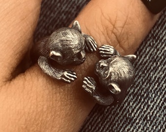 Monkeys ring// Sterling silver// Handmade solid S925//Unique punk gothic goth biker mens// Animal ring// Oxidized jewelry //Gift