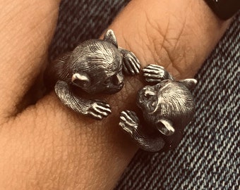 Handgjord sterlingsilverring med apa: Punk Goth biker-smycken