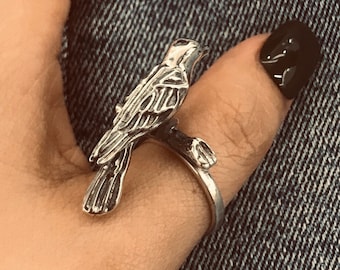 Handmade Sterling Silver Bird Ring: Oxidized Punk Biker Jewelry