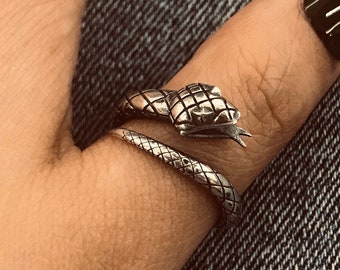 Handgemachte Sterling Silber Schlange Ring: Oxidierter Punk Biker Schmuck