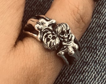 Handmade Sterling Silver Skeleton Ring: Punk Goth Biker Jewelry