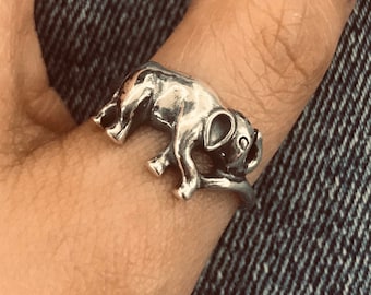 Handmade Sterling Silver Elephant Ring: Oxidized Punk Biker Jewelry
