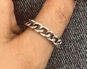 Handmade Sterling Silver Chain Ring: Oxidized Punk Biker Jewelry
