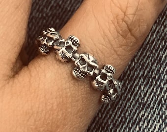 Handmade Oxidized Sterling Silver Skull Ring: Gothic Biker Jewelry