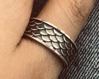 Handmade Sterling Silver Fish Scale Ring - Punk Goth Biker Jewelry
