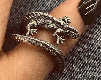 Handmade Sterling Silver Lizard Ring: Punk Goth Biker Jewelry