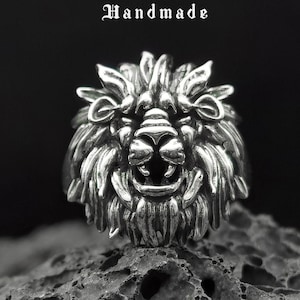 Lion Sterling silver ring handmade solid medieval 925 unique unisex men women punk gothic biker oxidized jewelry hand craved gift her him