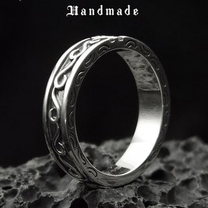 Pattern Sterling silver ring handmade solid medieval 925 unique unisex men women punk gothic biker oxidized jewelry Xmas gift her him