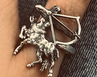 Handmade Sterling Silver Centaur Archer Ring: Gothic Biker Jewelry