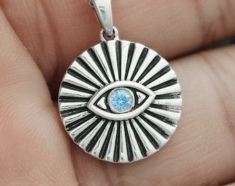 Handgjort halsband i sterlingsilver med onda ögat och zirkonsten