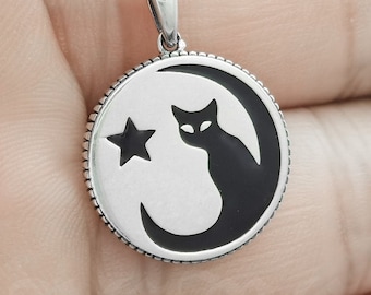 Sterling Silber Katze Halskette: Handgemachter Boho Schmuck