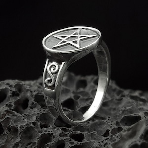 Pentagram Stamper ring Sterling silver  handmade solid medieval 925 unisex men women punk gothic biker oxidized jewelry  gift her him