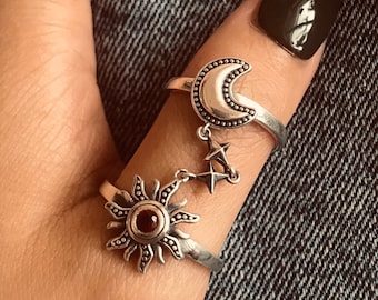 Handmade Sterling Silver Sun & Moon Stacking Ring Set
