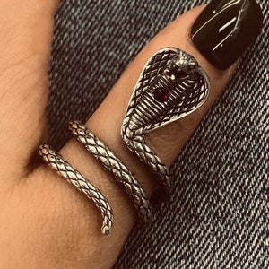 Handmade Sterling Silver Cobra Ring: Punk Goth Biker Jewelry