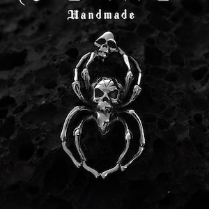 Skeleton spider Necklace// Sterling silver// Handmade solid S925//Unique punk gothic biker mens// Skull Pendant// Oxidized jewelry //Gift