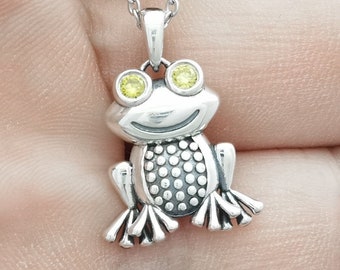 Sterling Silver Frog Necklace: Personalized Birthstone Pendant