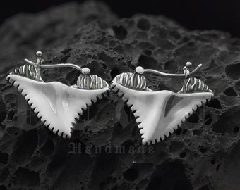 Shark Teeth Earrings//Handmade jewelry//Sterling silver Boho//Custom Boho Earrings//Modern dainty anniversary//Gift for her him