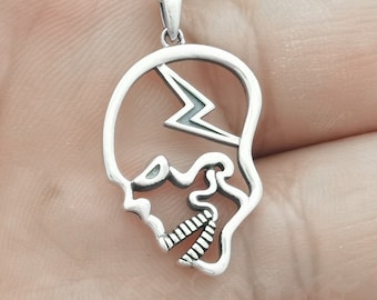 Handmade Sterling Silver Skull Necklace: Punk Gothic Biker Jewelry