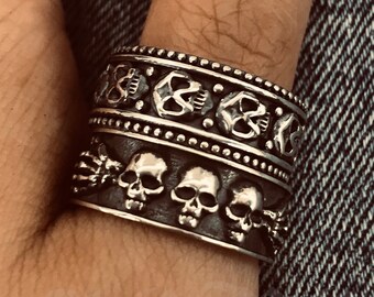 Handmade Sterling Silver Skull Ring Set: Punk Gothic Boho
