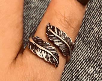 Sterling Silver Feather Ring: Handmade Boho Thumb Ring