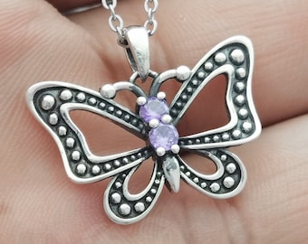Sterling Silver Butterfly Necklace: Personalized Birthstone Pendant