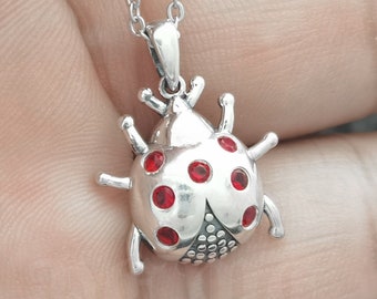 Sterling Silver Ladybug Necklace: Personalized Birthstone Pendant