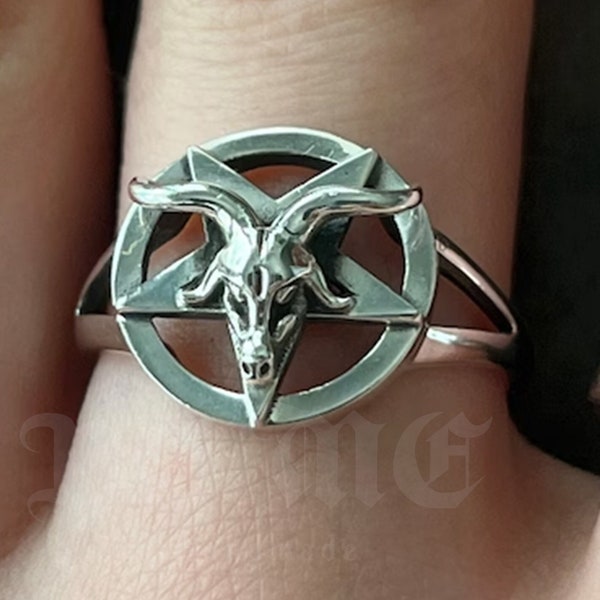 Baphomet ring// Sterling silver// Devil// Handmade solid S925//Unique punk gothic goth biker mens// Animal ring// Oxidized jewelry //Gift
