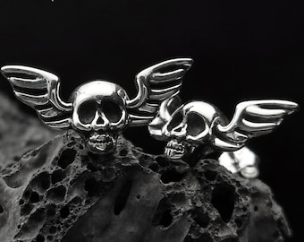 Handmade Sterling Silver Skull Earrings: Gothic Biker Jewelry