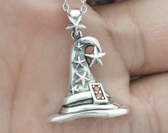 Sterling Silver Wizard Hat Necklace: Custom Birthstone Pendant
