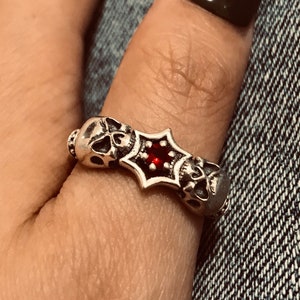 Skull ring//Gemstone ring//zircon//Handmade jewelry//Sterling silver//Custom punk gothic goth biker mens rings//men women//Gift for her him