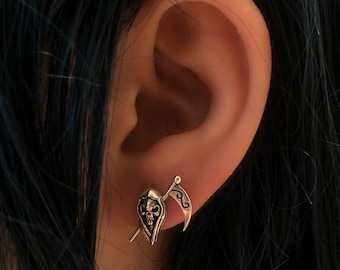 Death Earrings//Handmade jewelry//Sterling silver//Custom punk gothic goth biker mens Earrings//Modern dainty anniversary//Gift for her him