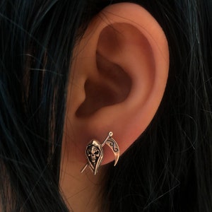 Death Earrings//Handmade jewelry//Sterling silver//Custom punk gothic goth biker mens Earrings//Modern dainty anniversary//Gift for her him