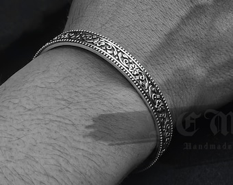 Floral Sterling Silver Cuff Bracelet: Handmade 925 Silver
