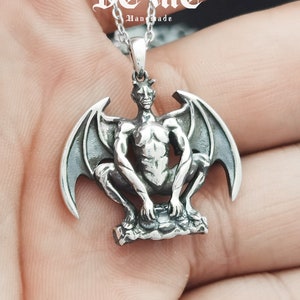 Collar del diablo// Plata de ley// Hecho a mano sólido S925//Unique punk gothic goth biker mens// Colgante de calavera// Joyería oxidada //Regalo