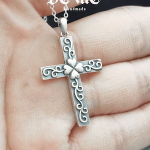 Handcrafted Sterling Silver Cross Necklace - Cloverleaf Design