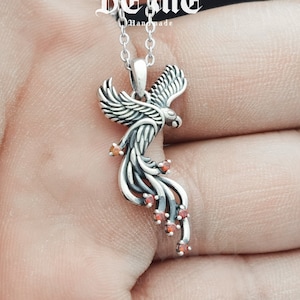 Phoenix birthstone necklace | Sterling silver necklace | Personalized pendent | Custom necklace | Blue Pink Zircon Necklace | Jewelry