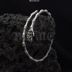 Skeleton Hand Sterling Silver Cuff Bracelet//Protection Bracelet//Custom gothic silver bracelet/Mindfulness gift women men//Gift for her him