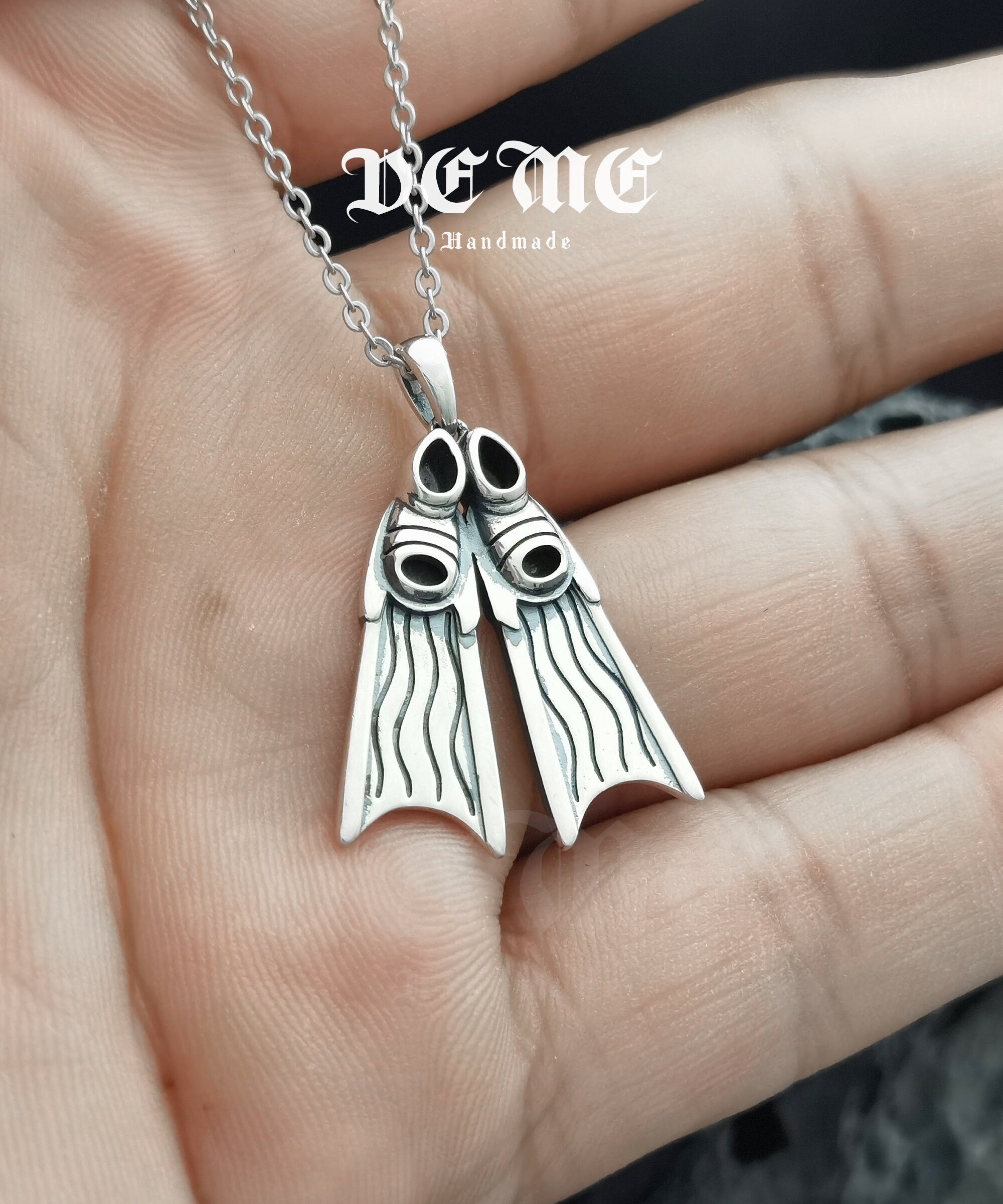 Swim-fins necklace//Handmade jewelry//Sterling silver//Custom necklace//Modern dainty anniversary//boho beautiful men women//Gift for her