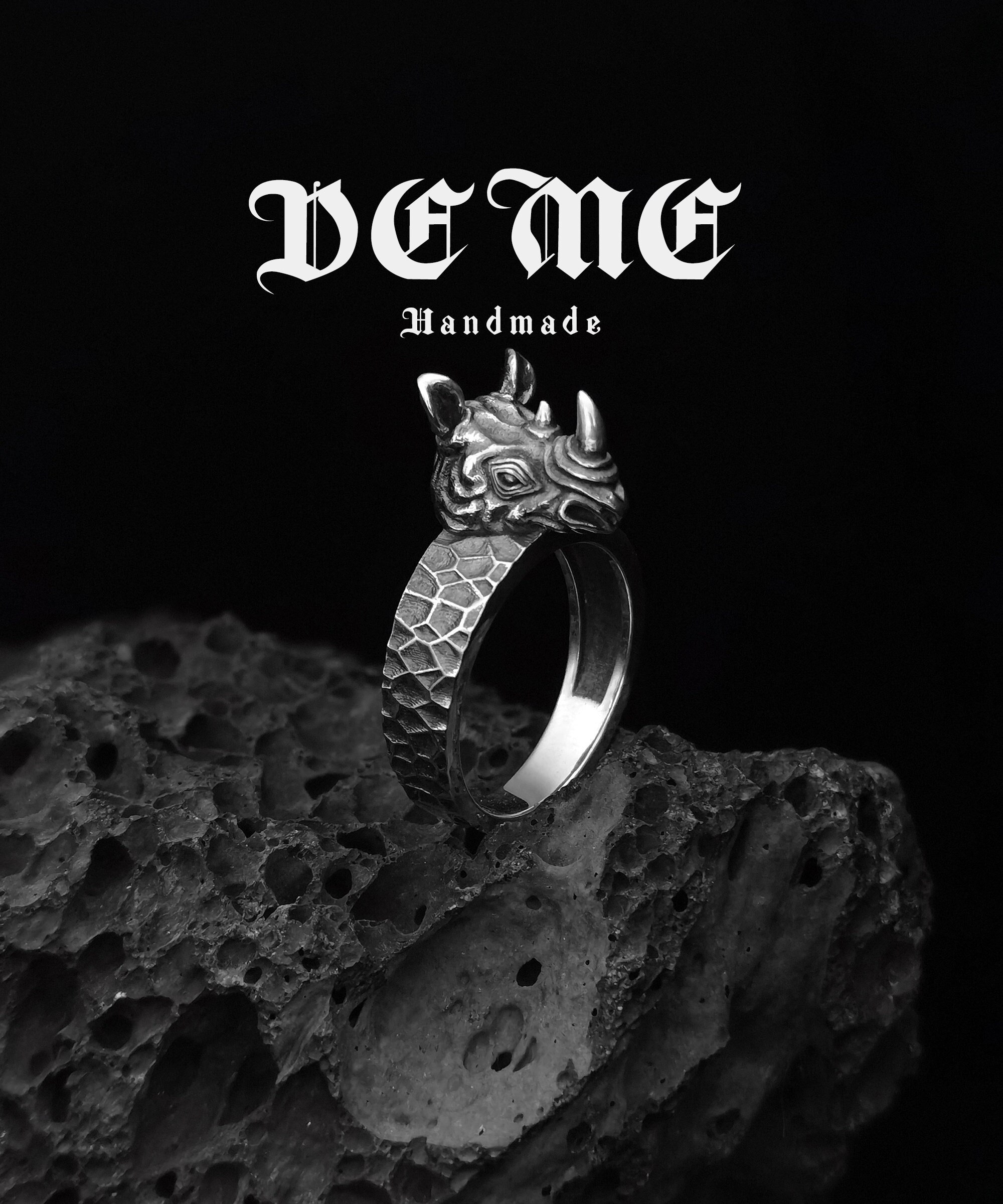 Anello Rinoceronte In Argento Sterling Fatto A Mano: Gioielli Punk Da Motociclista - Italia - Foto 9