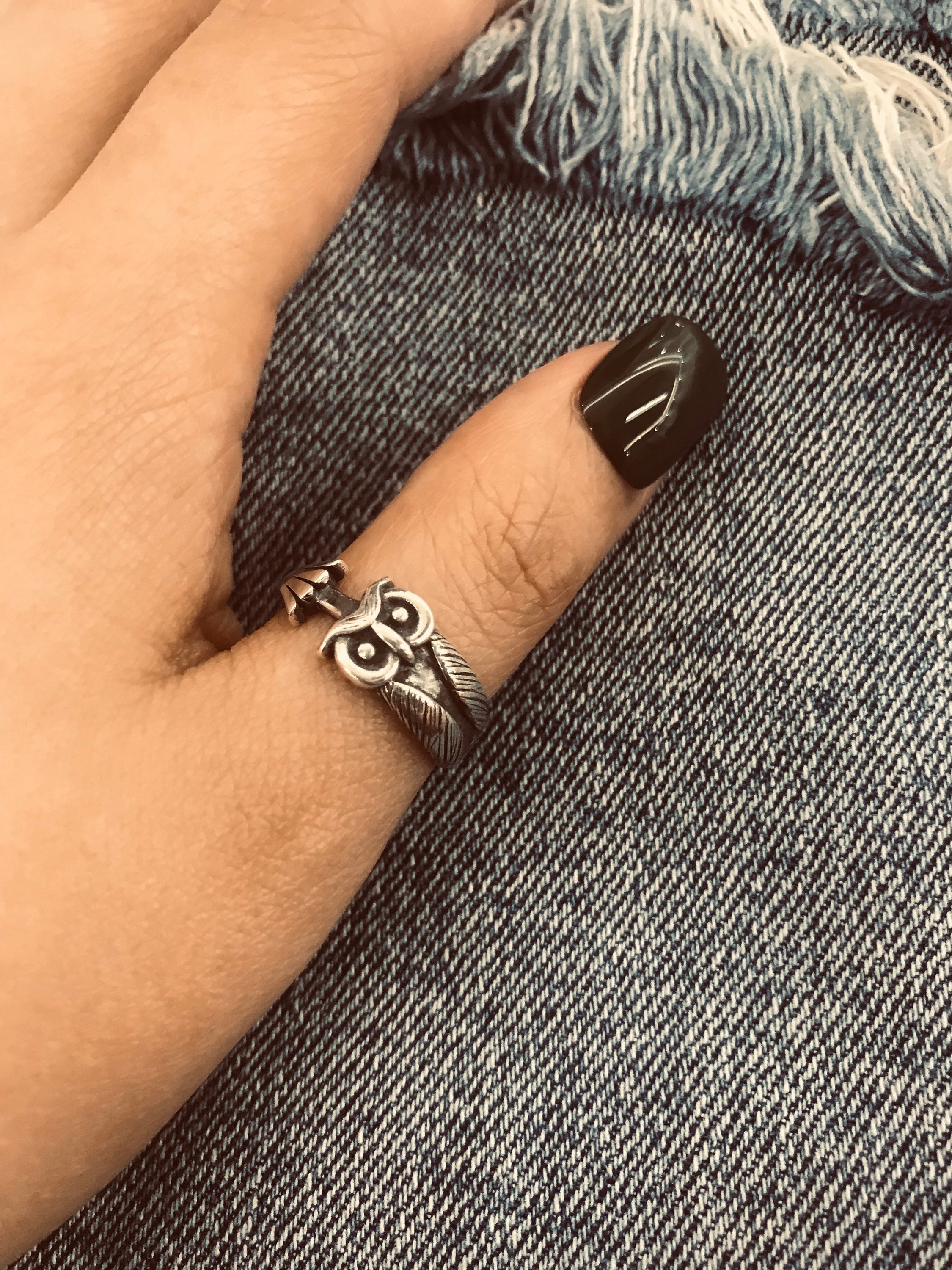 Night owl ring// Sterling silver// Handmade solid S925//Unique punk gothic goth biker mens// Animal 