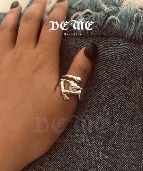 Hug Ring Set /2 in Ring /925 Sterling Silver Ring /2 Pcs Silver