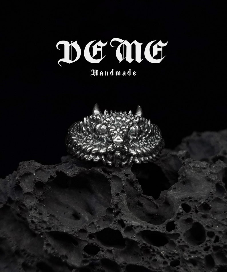 Lizard Sterling silver ring handmade solid medieval 925 unisex punk gothic biker oxidized couple ring set gift for him her personalized