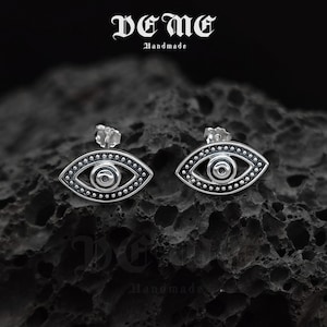 Evil eye Earrings//Handmade jewelry//S925 Sterling silver//Custom Earrings//punk gothic goth biker mens//Gift for her him