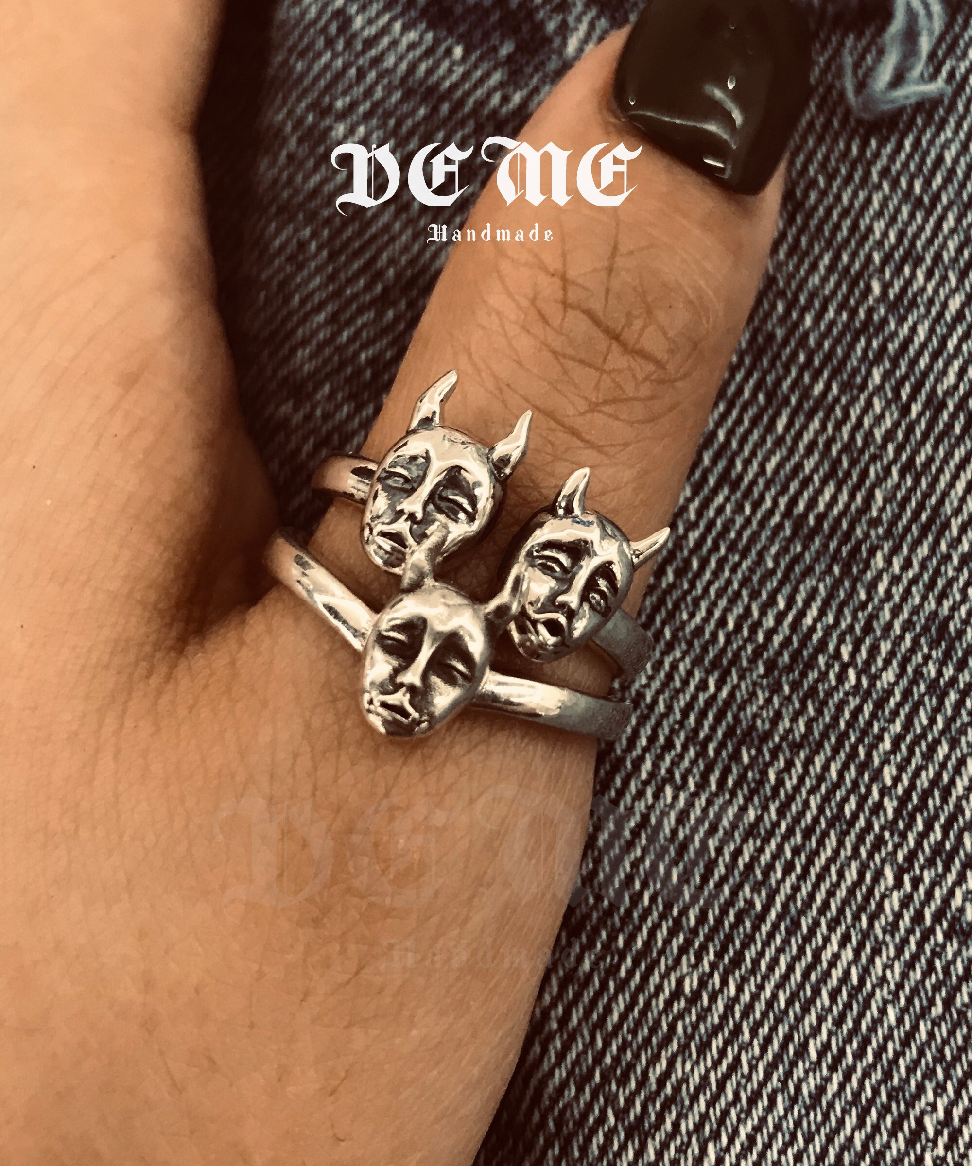 Demons Ring Set /2 in 1 ring /925 sterling silver ring /2 pcs Silver ring set /Handmade /Punk Gothic Boho Rings /Gift for him her