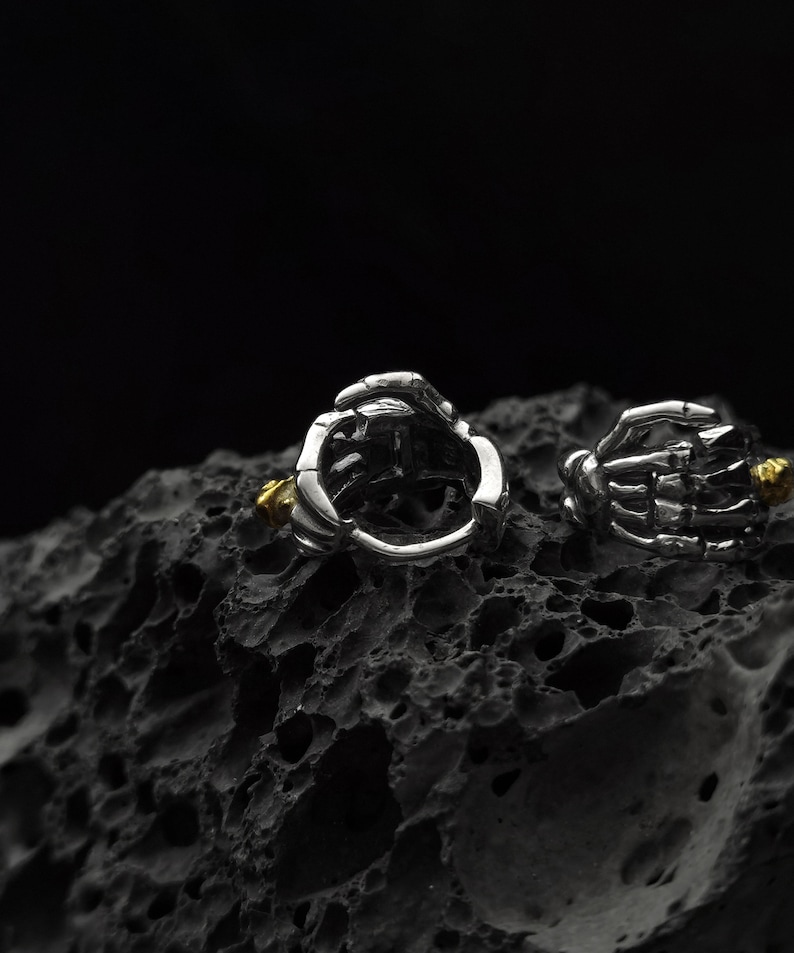 Sterling silver earrings handmade solid medieval 925 unique unisex men women punk gothic biker oxidized jewelry gift her him