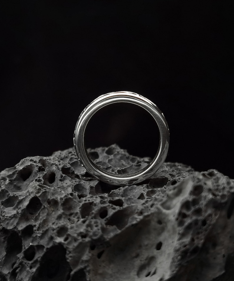 Pattern Sterling silver ring band handmade solid medieval 925 unisex men women punk gothic goth biker mens oxidized jewelry gift her him