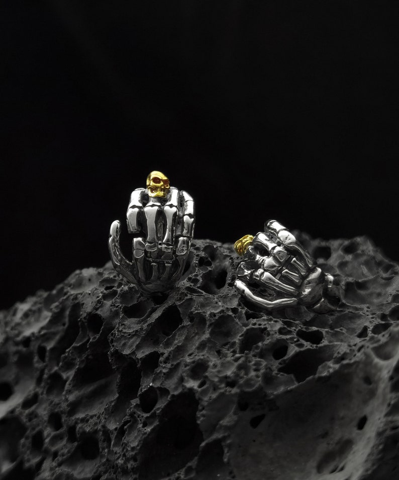 Sterling silver earrings handmade solid medieval 925 unique unisex men women punk gothic biker oxidized jewelry gift her him