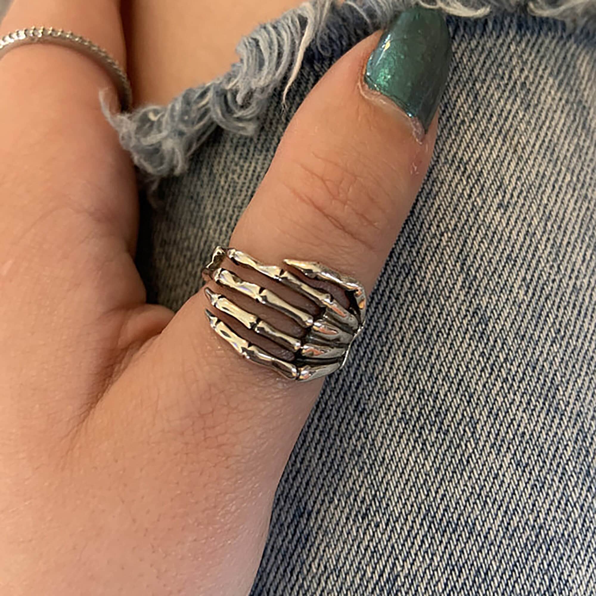 Skeleton ring skull Sterling silver handmade solid 925 unisex punk gothic biker oxidized jewelry Finger skull gift for him her personalized