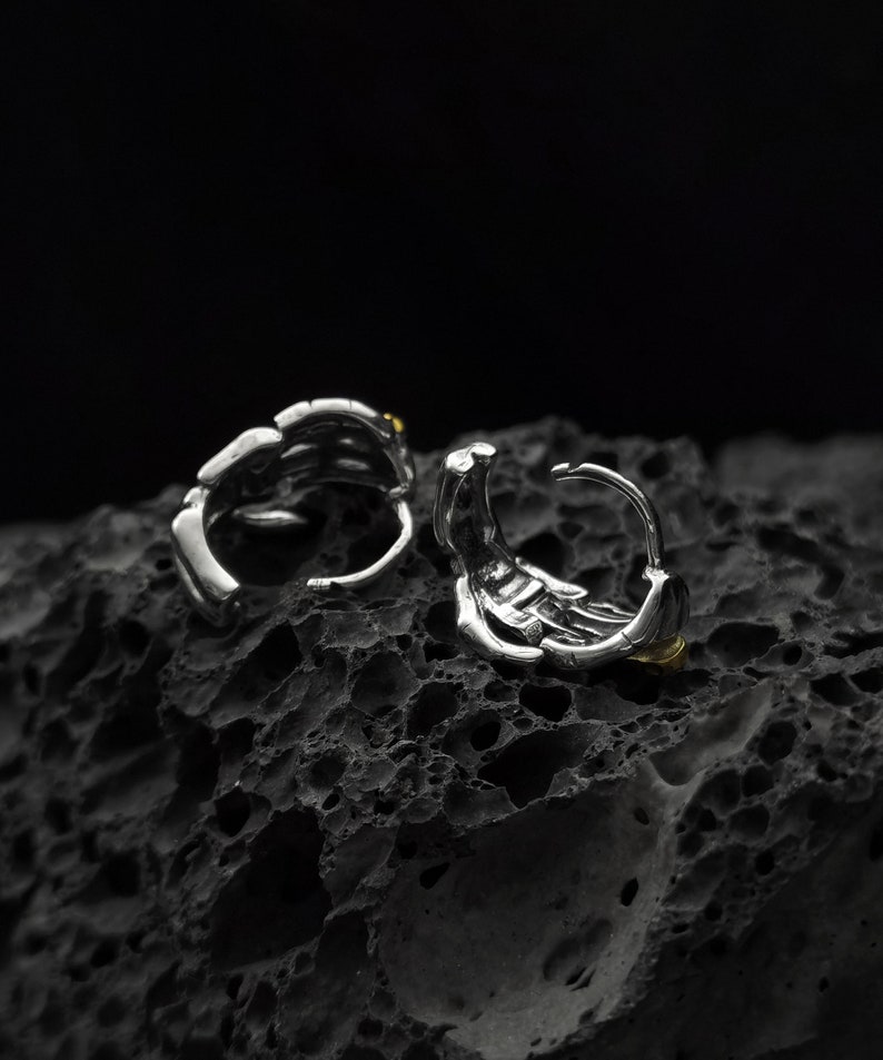 Sterling silver earrings handmade solid medieval 925 unique unisex men women punk gothic biker oxidized jewelry gift her him