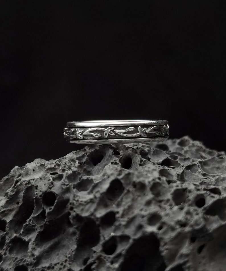 Pattern Sterling silver ring band handmade solid medieval 925 unisex men women punk gothic goth biker mens oxidized jewelry gift her him